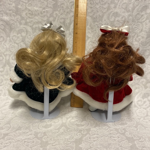 PAIR OF DOLLS WITH STANDS 8” tall 6” wide @ hands - Picture 2 of 7